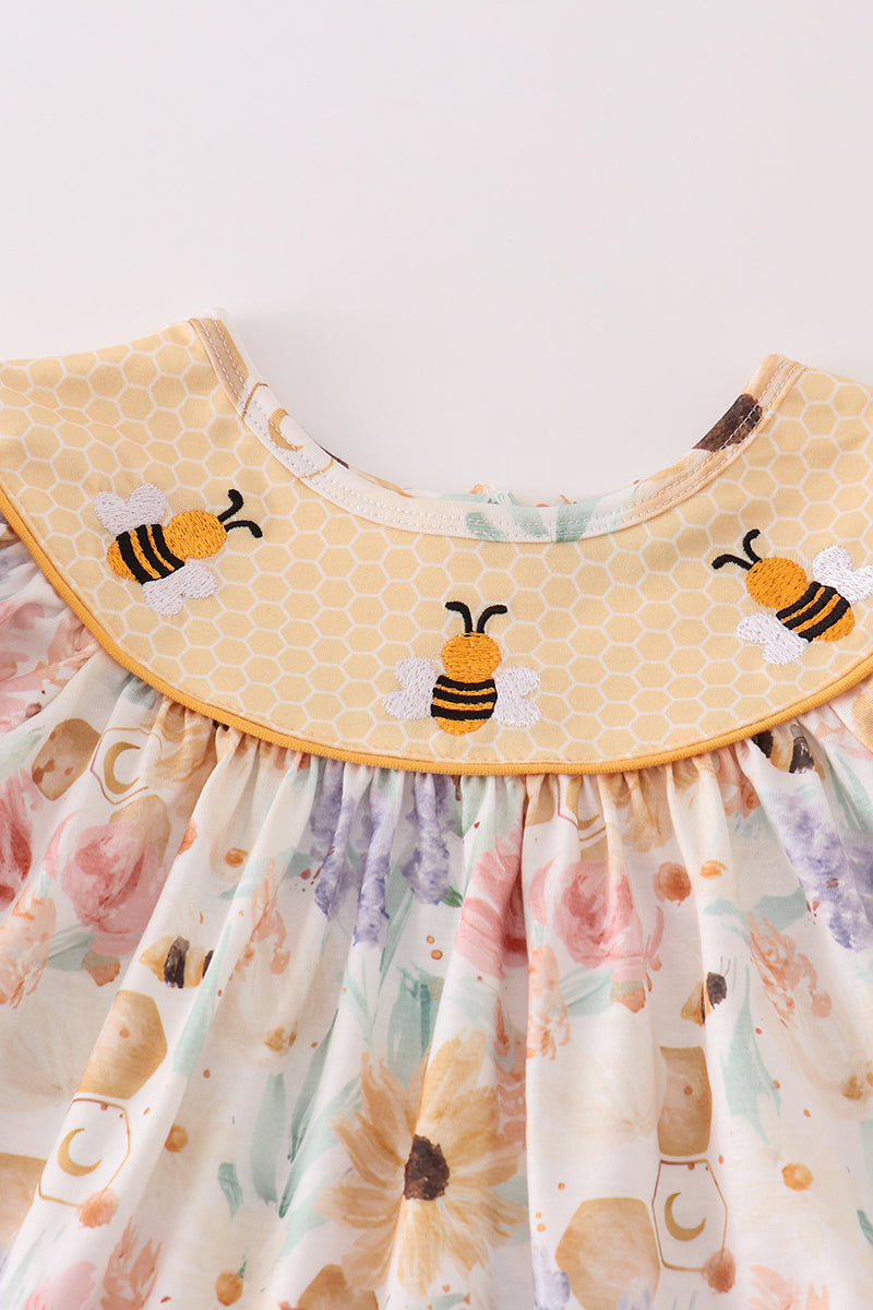 Honey Bee Embroidered Yellow Girl Shorts Set