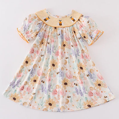 Honey Bee Embroidered Yellow Dress