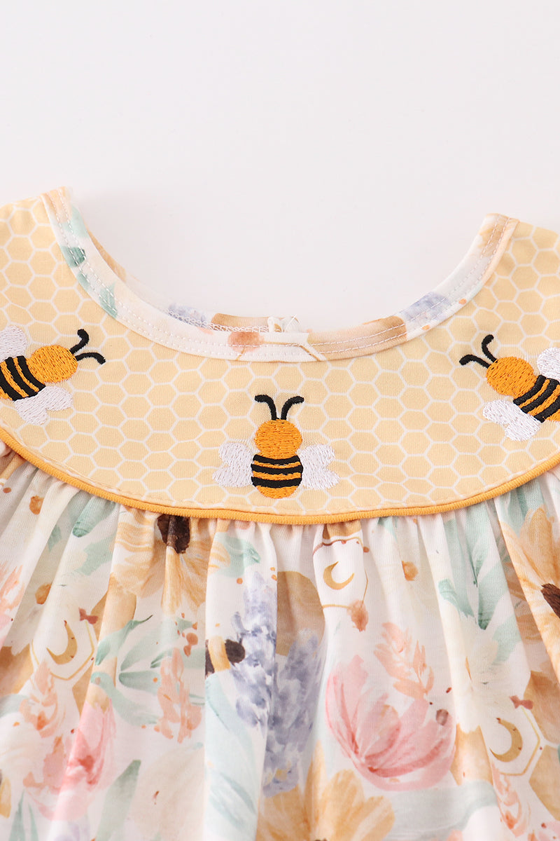 Honey Bee Embroidered Yellow Dress