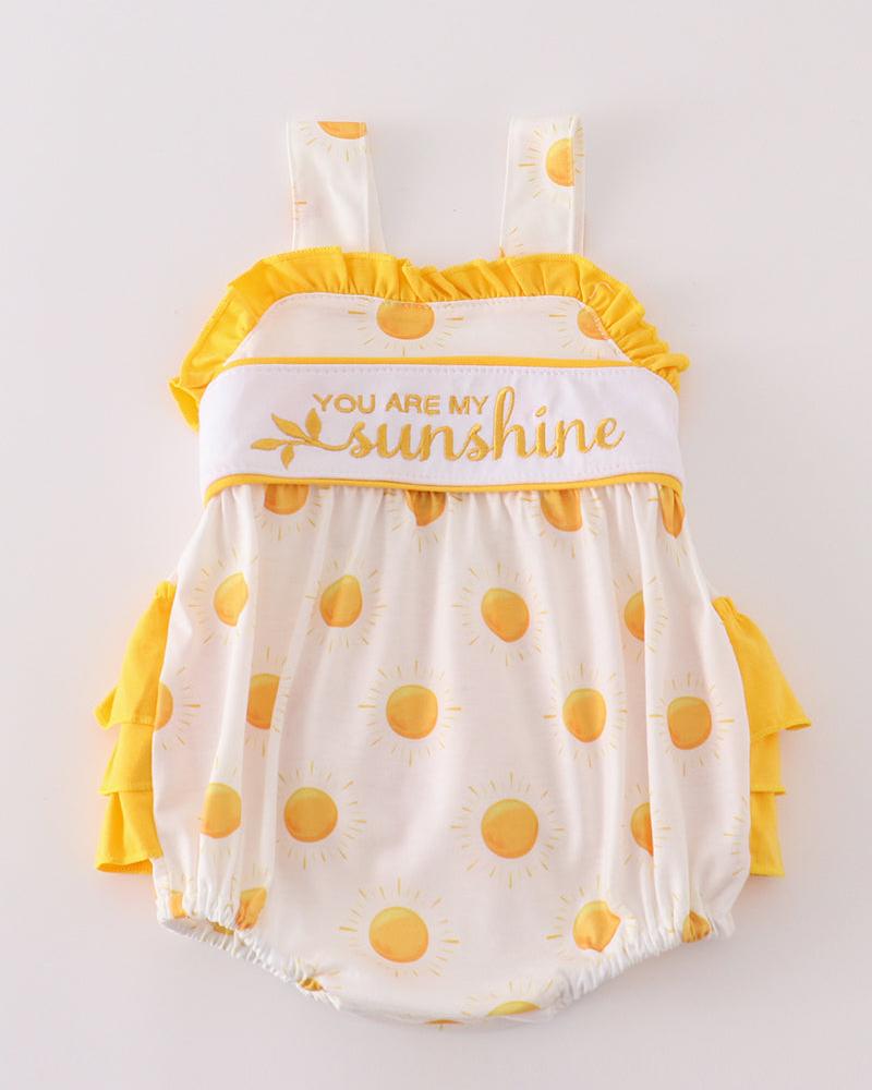 You Are My Sunshine Embroidered Yellow Girl Bubble