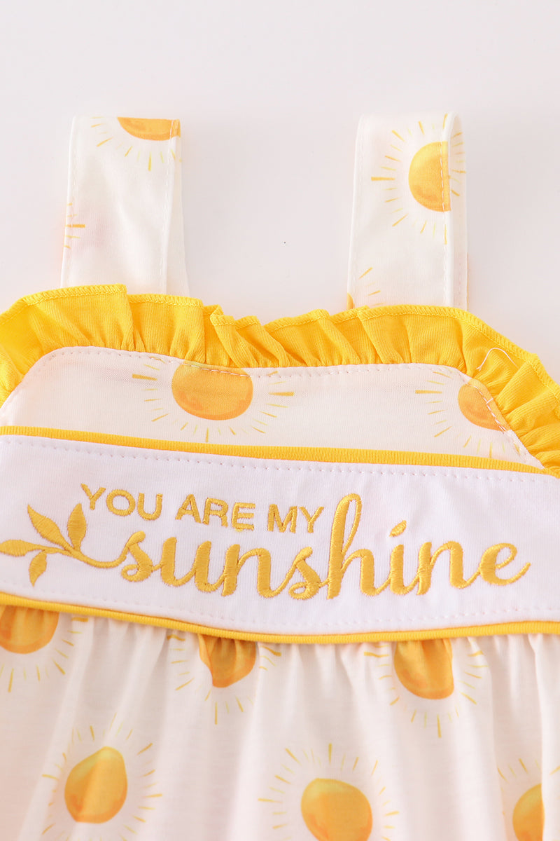 You Are My Sunshine Embroidered Yellow Girl Bubble