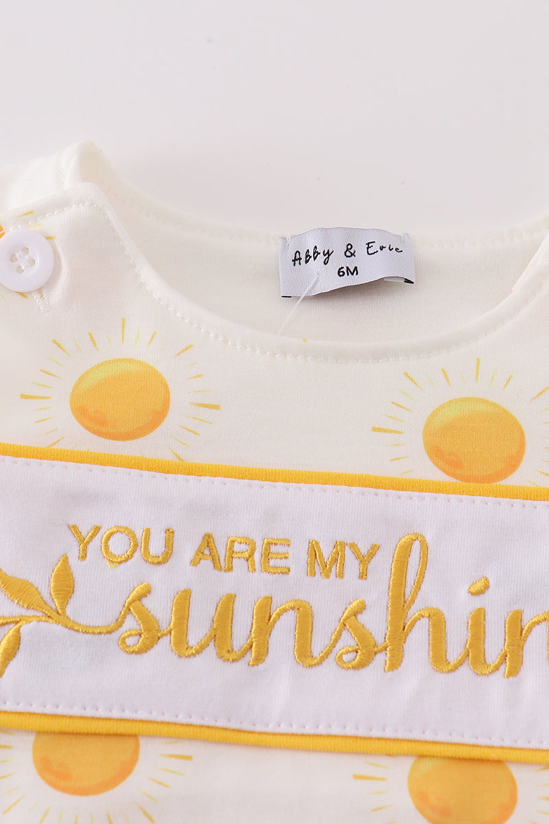 You Are My Sunshine Embroidered Yellow Boy Bubble