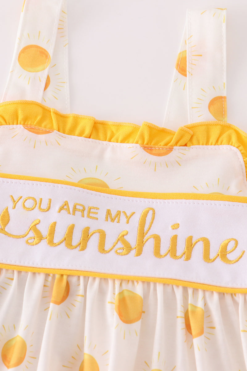 You Are My Sunshine Embroidered Yellow Girl Shorts Set