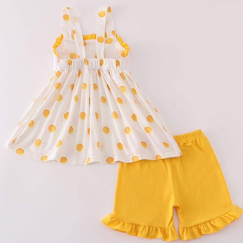 You Are My Sunshine Embroidered Yellow Girl Shorts Set