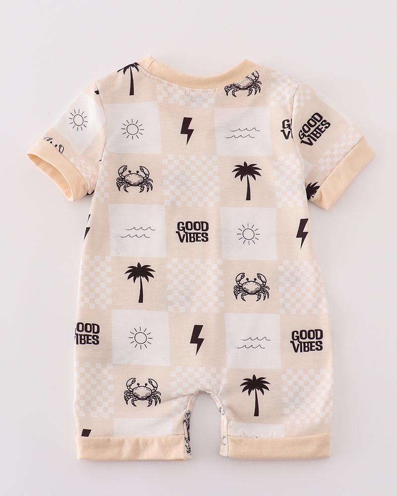 Good Vibes Print Beige Boy Romper