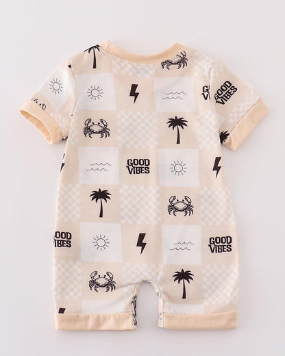 Good Vibes Print Beige Boy Romper