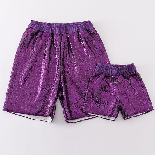 Purple Sequin Girl Shorts - Mom+Me