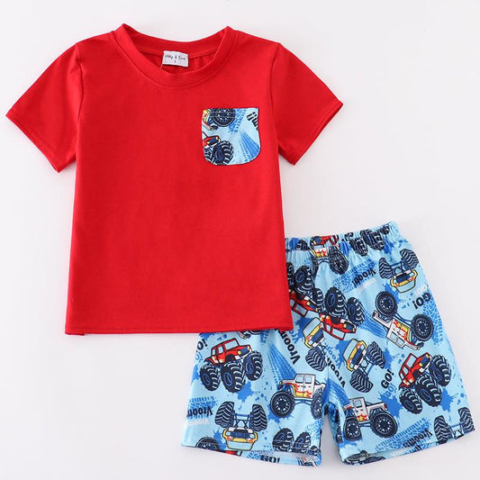 Monster Truck Print Boy Shorts Set