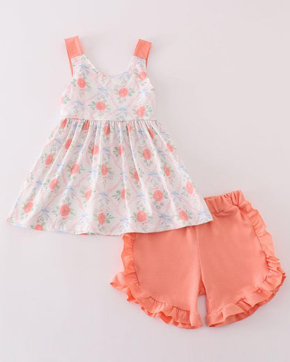 Coral Bloom Girl Shorts Set