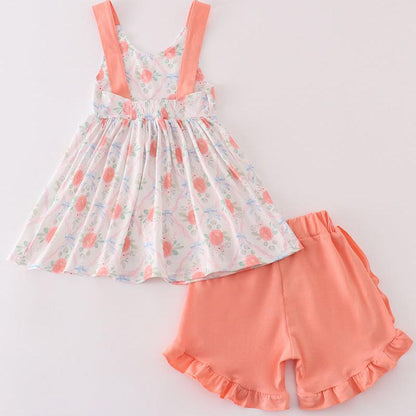 Coral Bloom Girl Shorts Set