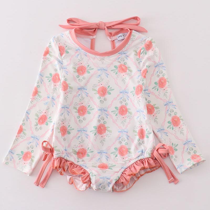 Coral Bloom One-Piece Long Sleeve Swimsuit