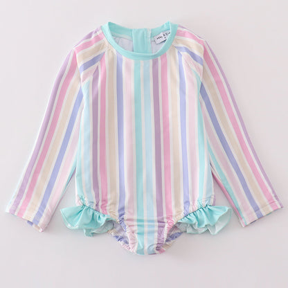 Ella Multicolor Stripe One-Piece Long Sleeve Swimsuit