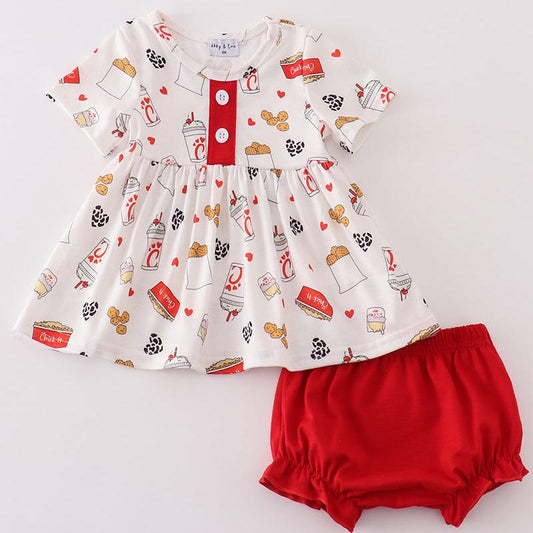 Lord’s Chicken Heart Print Red Girl Bloomers Set