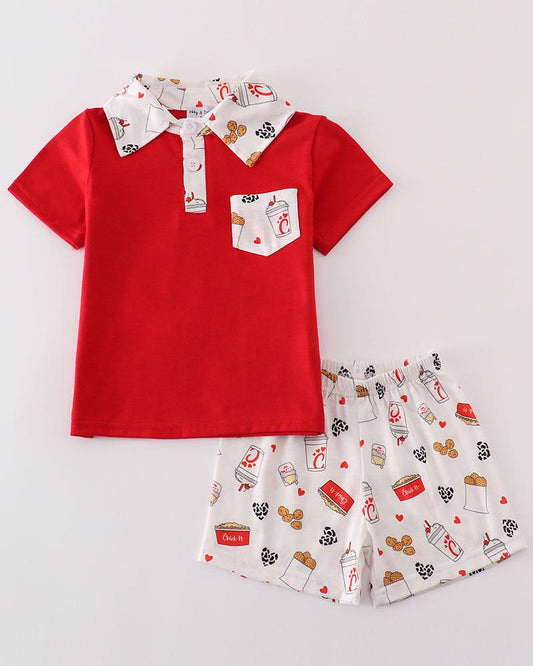 Lord’s Chicken Heart Print Red Boy Shorts Set