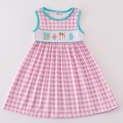 Let’s Bake Embroidered Pink Gingham Dress