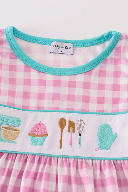 Let’s Bake Embroidered Pink Gingham Dress