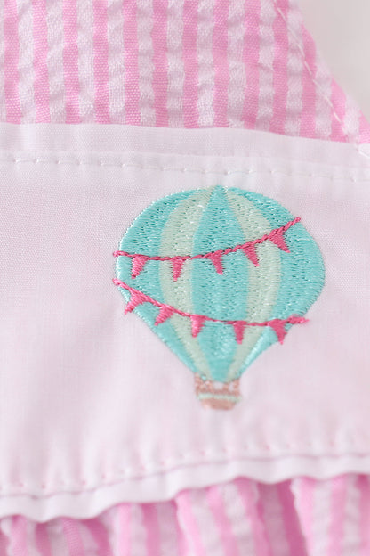 Pink Seersucker Hot Air Balloon Embroidered Girl Bubble