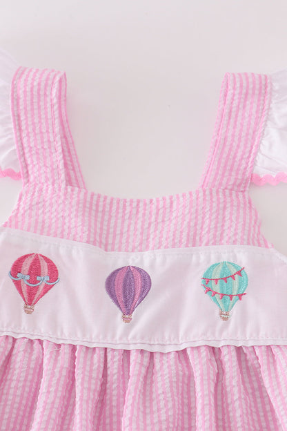 Pink Seersucker Hot Air Balloon Embroidered Dress