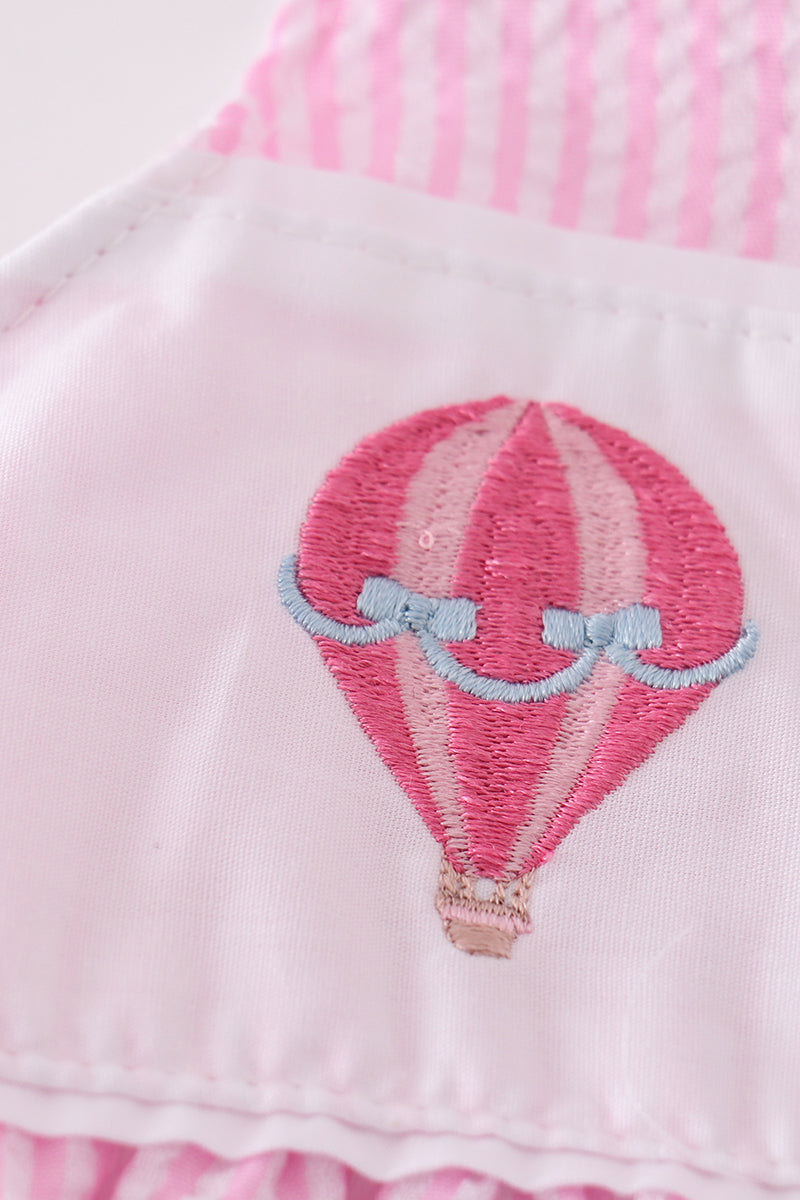 Pink Seersucker Hot Air Balloon Embroidered Dress