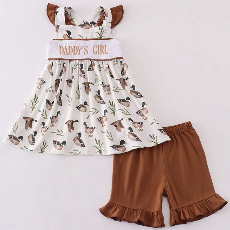 Daddy’s Girl Embroidered Duck Print Girl Shorts Set