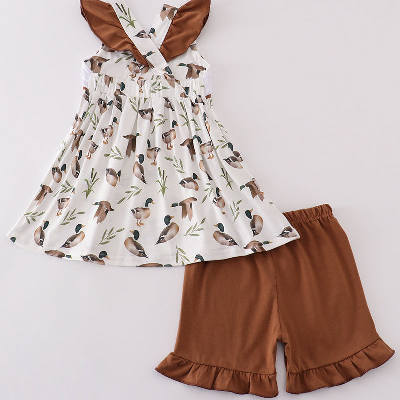 Daddy’s Girl Embroidered Duck Print Girl Shorts Set