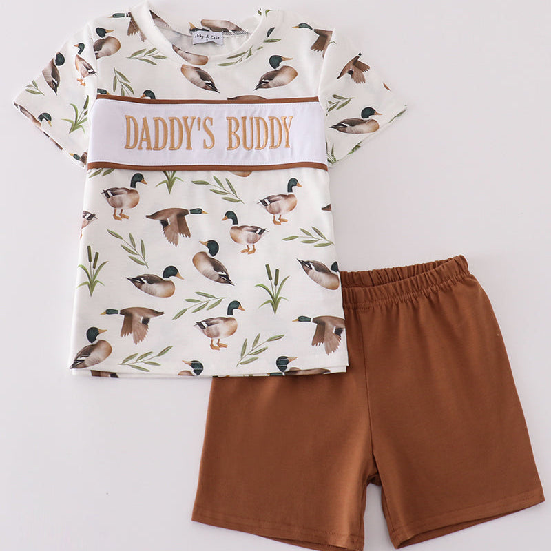 Daddy’s Buddy Embroidered Duck Print Boy Shorts Set