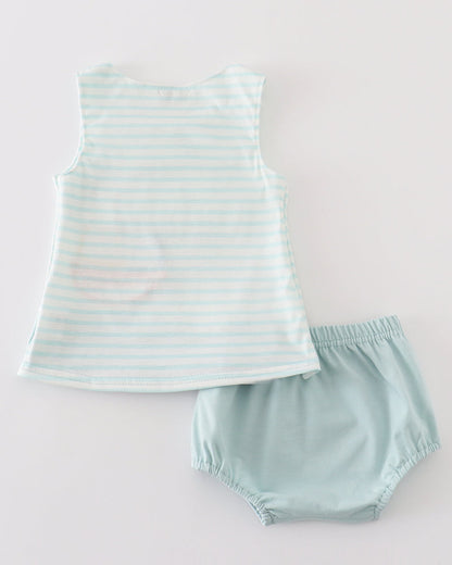 Sailboat Applique Blue Stripe Boy Bloomers Set