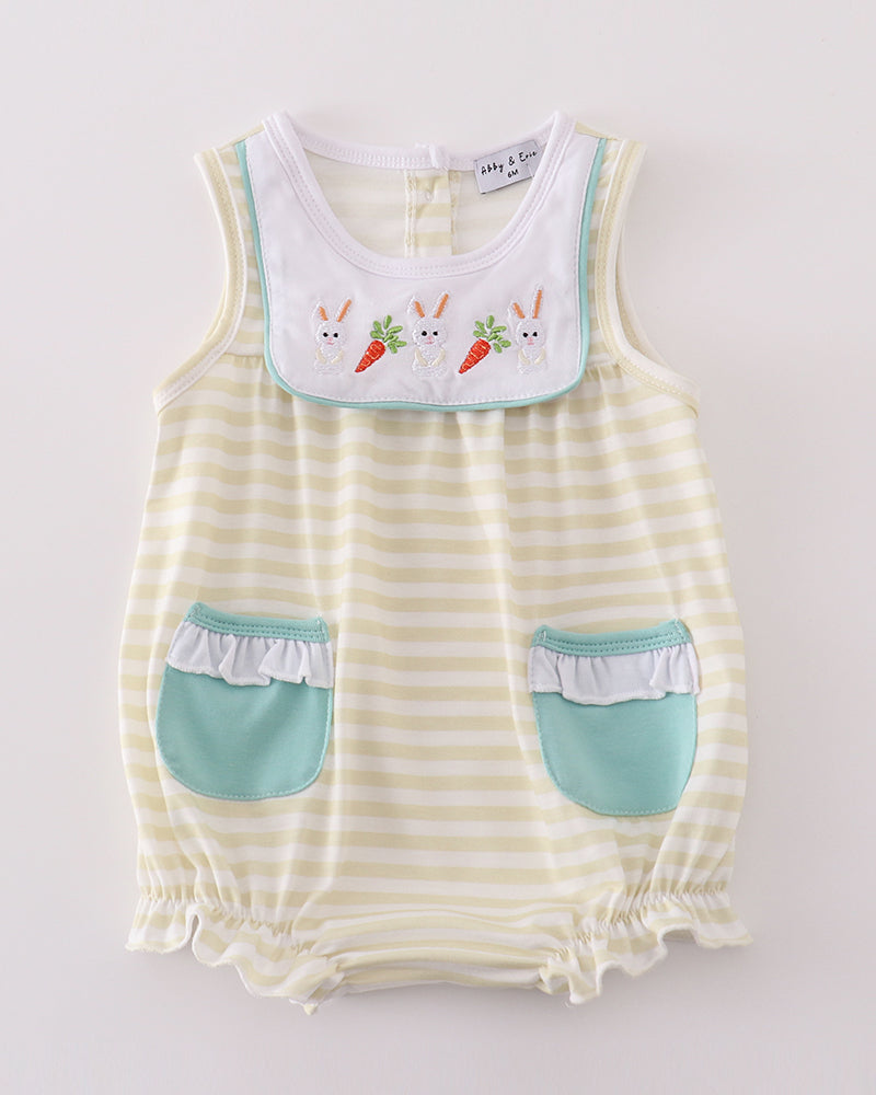 Easter Bunny Carrots Embroidered Stripe Girl Bubble