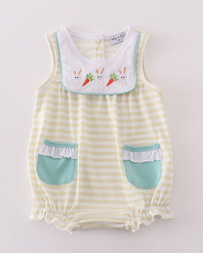 Easter Bunny Carrots Embroidered Stripe Girl Bubble