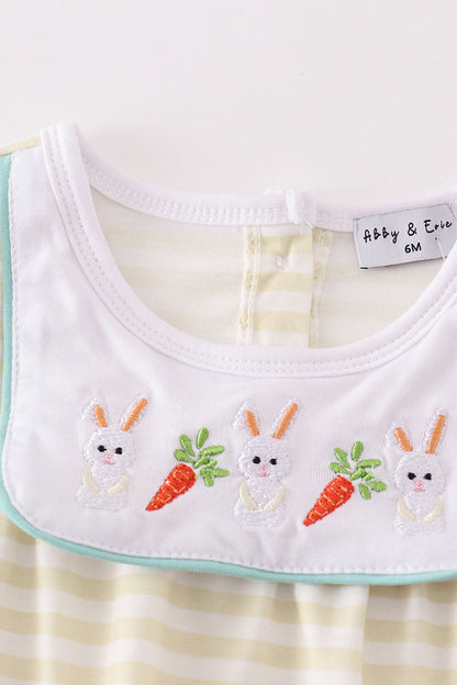 Easter Bunny Carrots Embroidered Stripe Girl Bubble