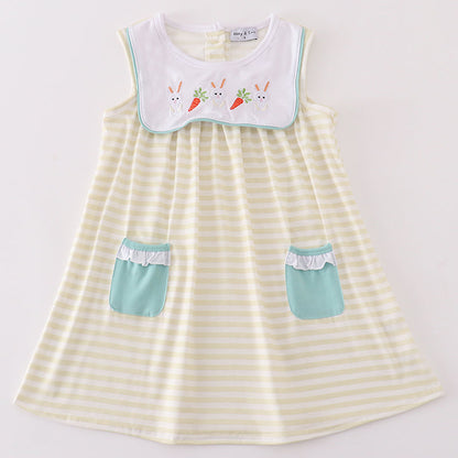 Easter Bunny Carrots Embroidered Stripe Dress