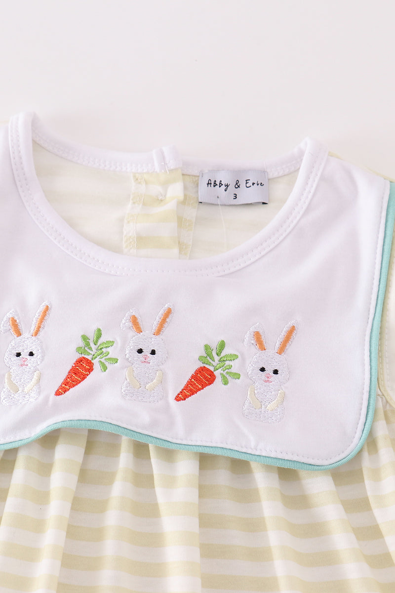 Easter Bunny Carrots Embroidered Stripe Dress