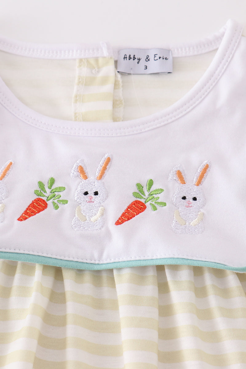 Easter Bunny Carrots Embroidered Stripe Girl Shorts Set