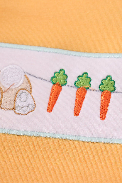 Easter Bunny Carrots Embroidered Boy Gingham Shorts Set