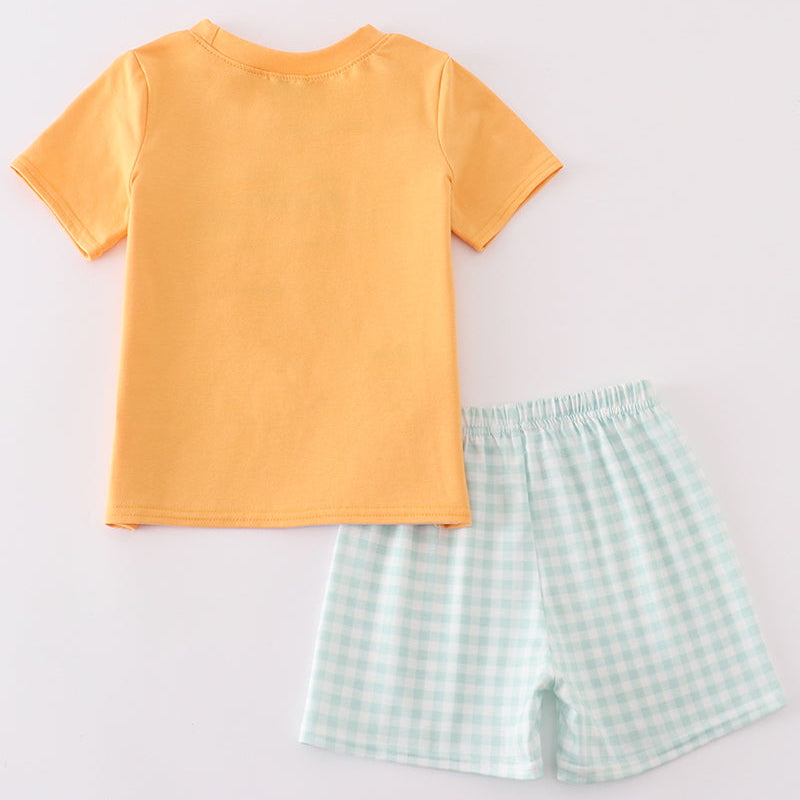 Easter Bunny Carrots Embroidered Boy Gingham Shorts Set