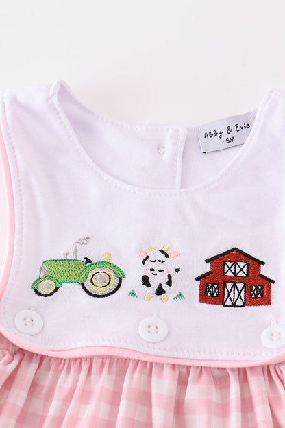 Pink Plaid Farm Embroidered Girl Bloomers Set