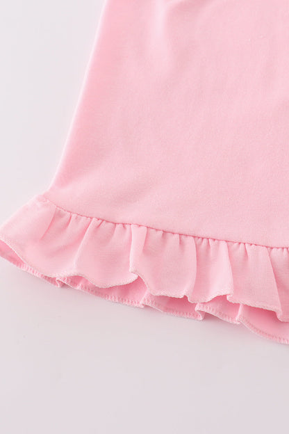 Pink Plaid Farm Embroidered Girl Shorts Set