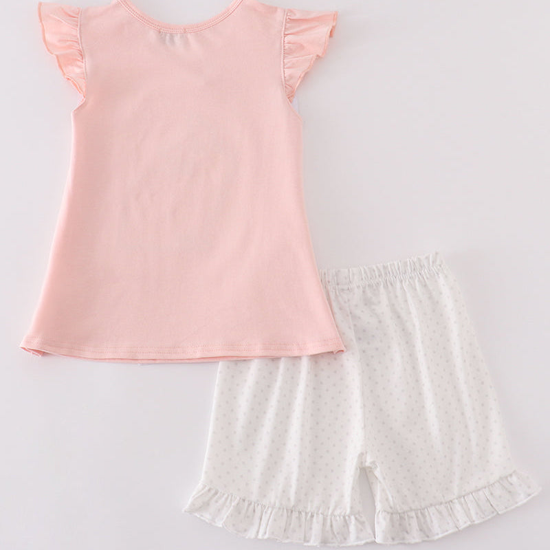 Polka Dot Bunny Applique Pink Girl Shorts Set