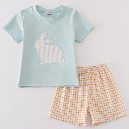 Stripe Bunny Applique Blue Boy Shorts Set