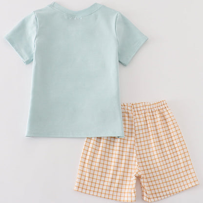 Stripe Bunny Applique Blue Boy Shorts Set