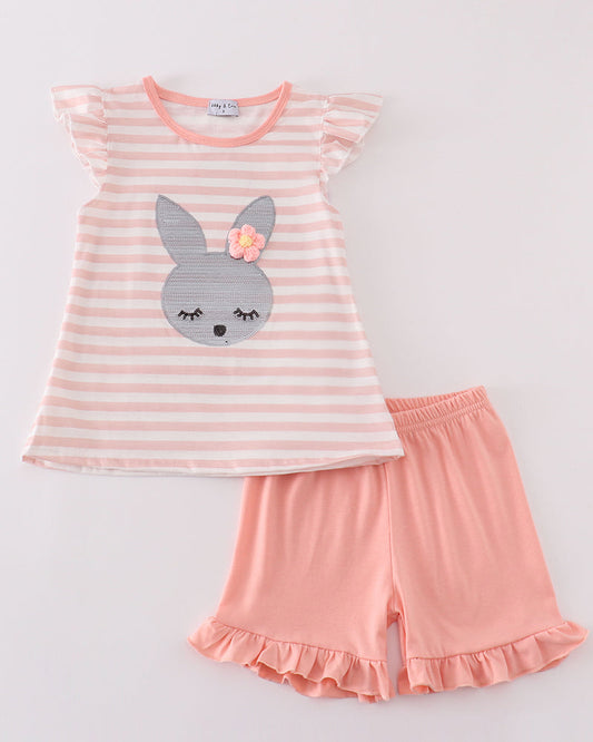 Pink Stripe Sequin Bunny Girl Shorts Set