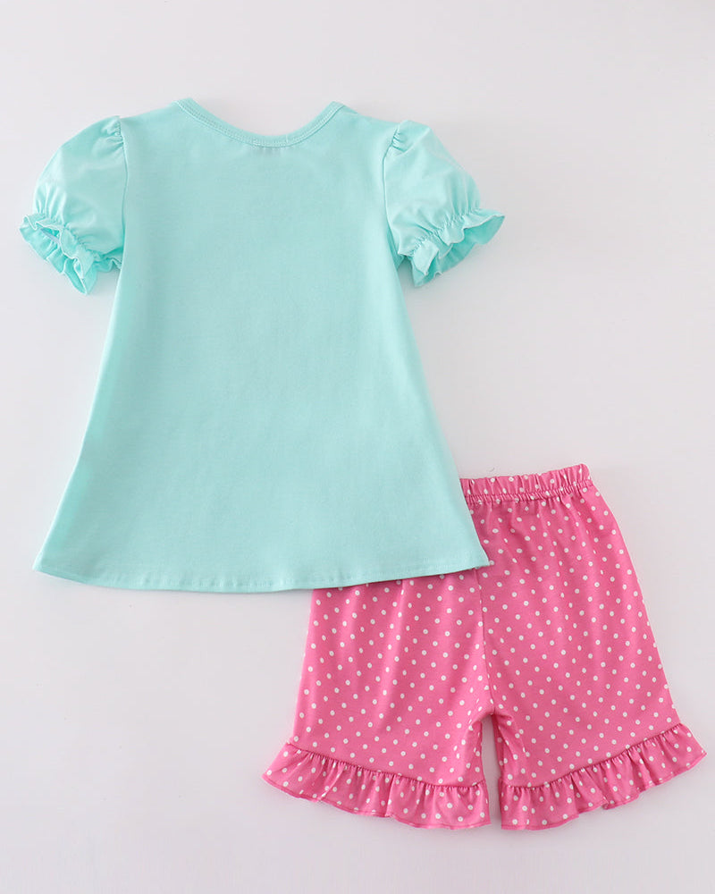 Sequin Bunny Mint Girl Shorts Set