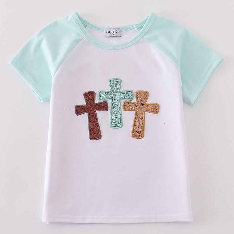 Glitter Cross Embroidered Mom+Me White Top