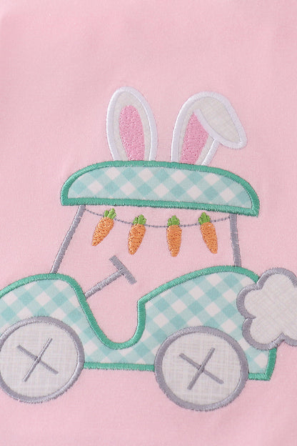 Easter Golf Cart Applique Pink Girl Shorts Set