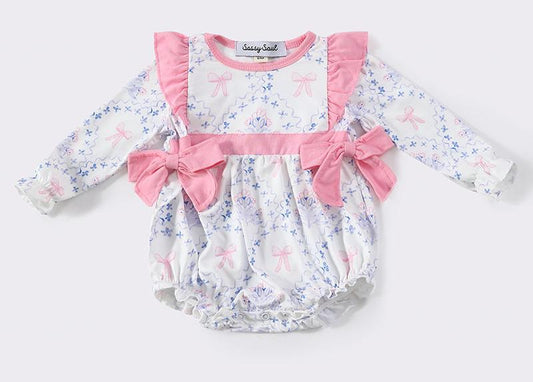 Claire Pink Bow Floral Print Girl Bubble