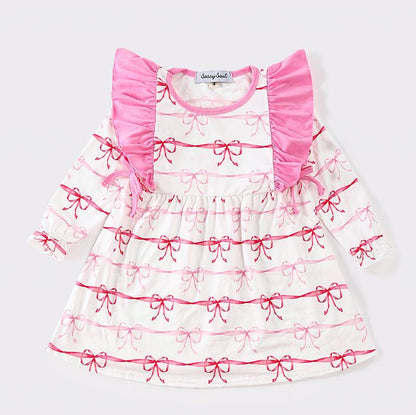 Cara Pink Stripe Bow Print Dress