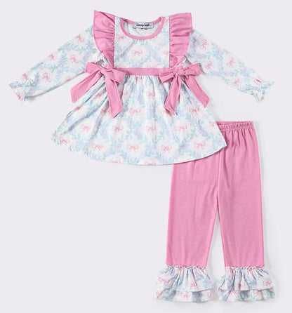 Paris Pink Bows Print Girl Pants Set