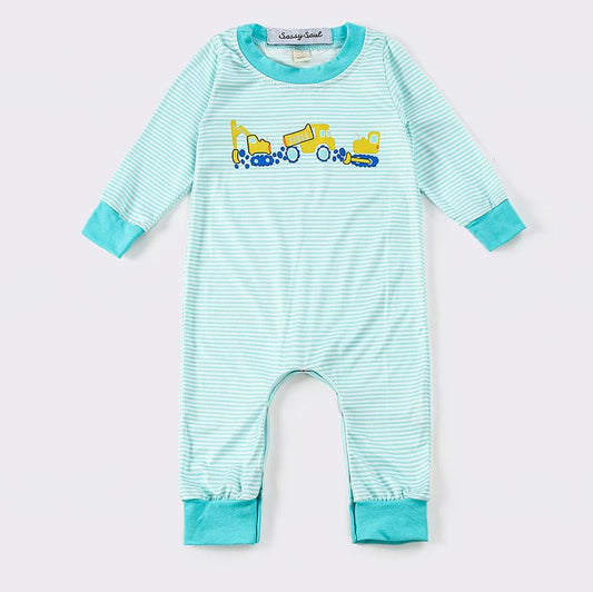 Construction Crew Blue Stripe Boy Romper