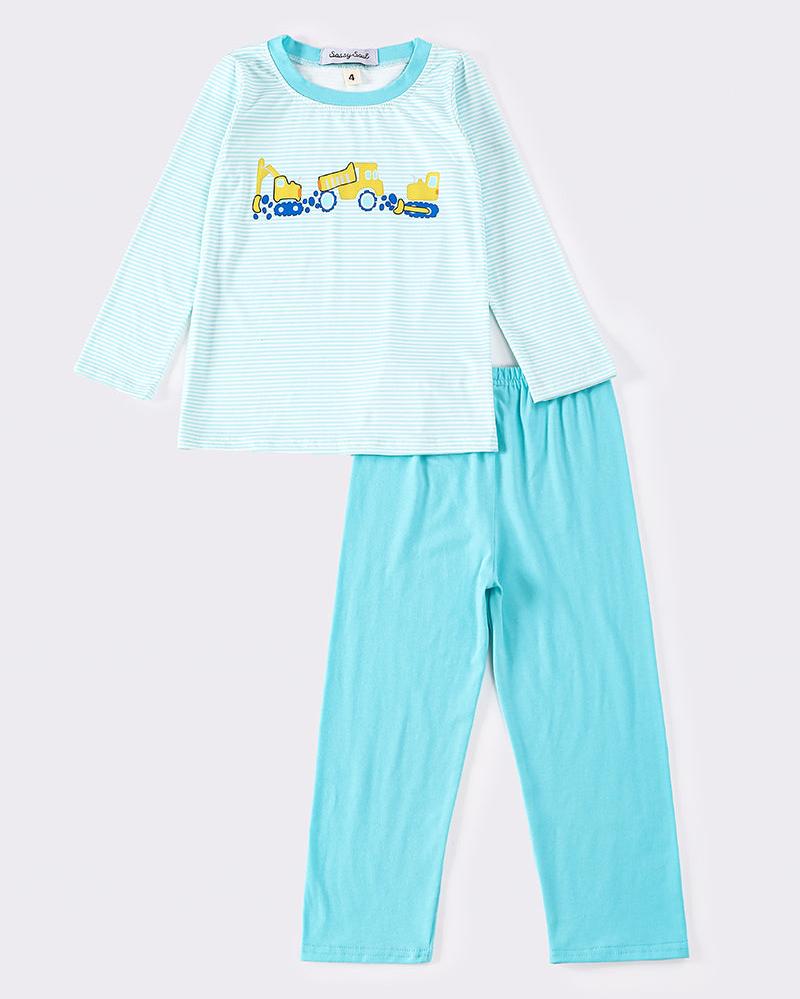 Construction Crew Blue Stripe Boy Set