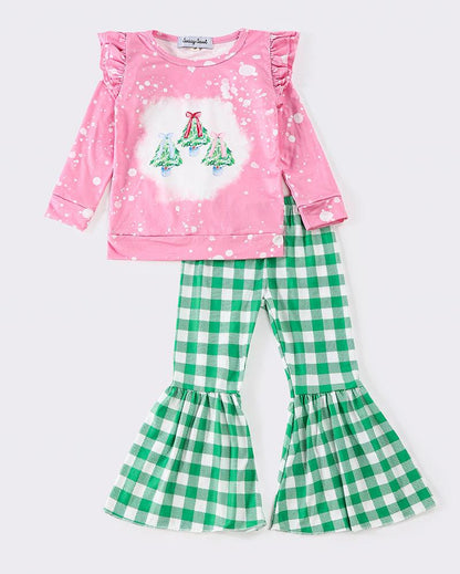 Christmas Tree Plaid Bell Pants Set